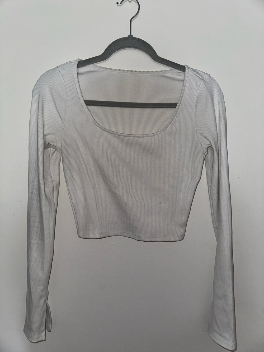 White Long Sleeve Scoop Neck Crop Top
